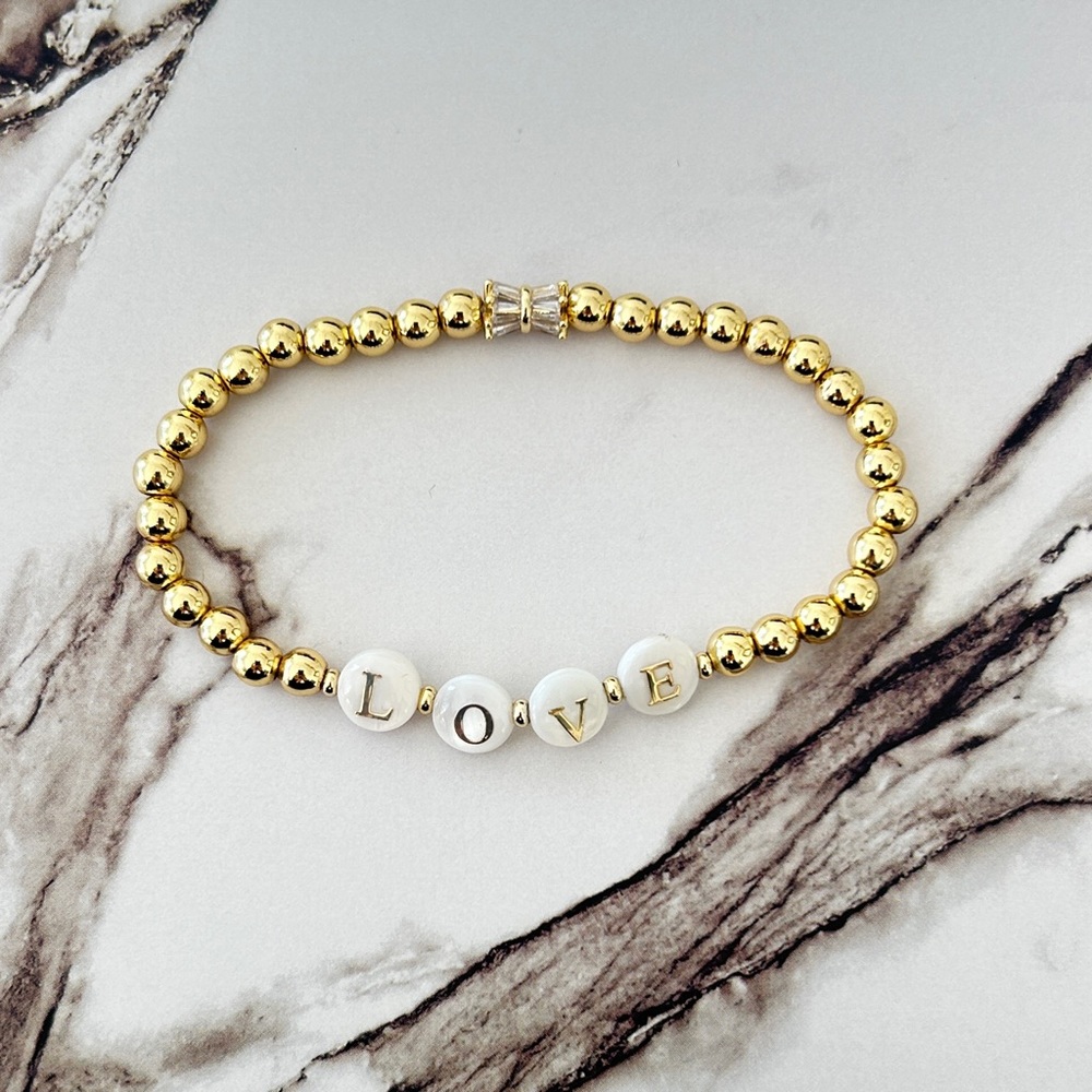 Lotus Luxe & Co. || 18k Gold Beaded “Love” Bracelet